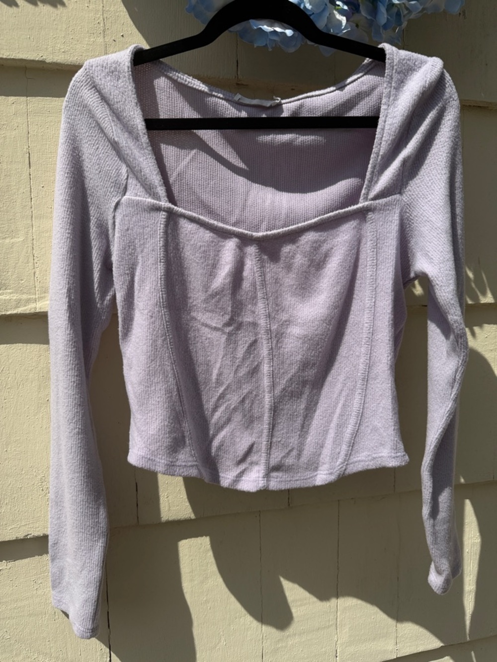 Lush Lilac Long-Sleeve Square Neck Knit Top